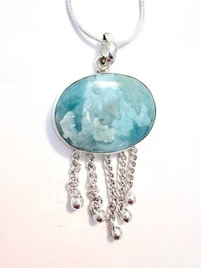 2 inch, 925 marked Larimar pendant with 5 silver chains.